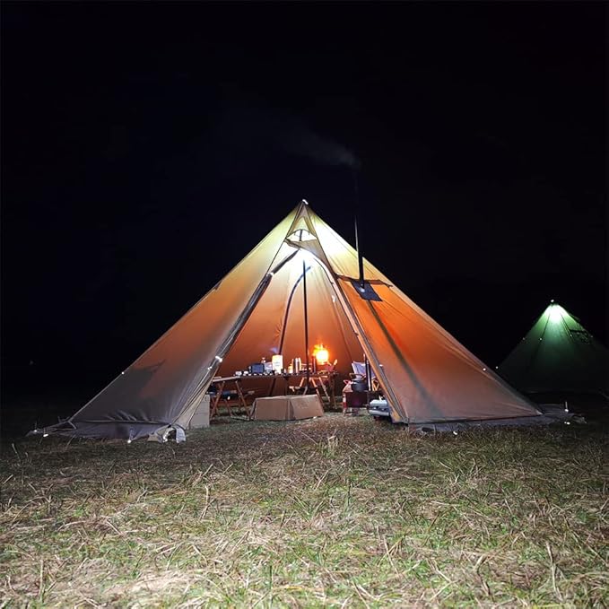Tipi Hot Tent with Fire Retardant Stove Jack for Flue Pipes 5~8 Person Teepee Tents for Family Team Outdoor Backpacking Camping Hiking