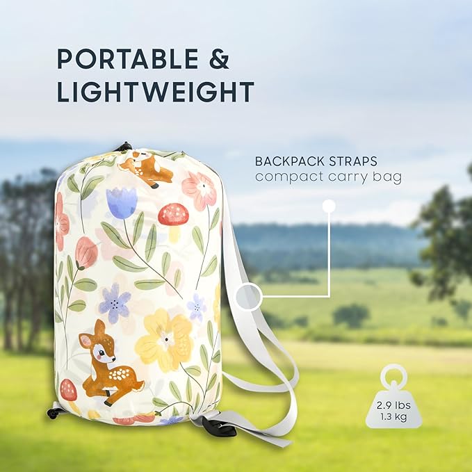 Wake In Cloud - Kids Sleeping Bag for Girls Toddlers Camping in Warm Cold Weather Backpacking Lightweight Compact Outdoor Liner for 3 Seasons Deer Floral Garden