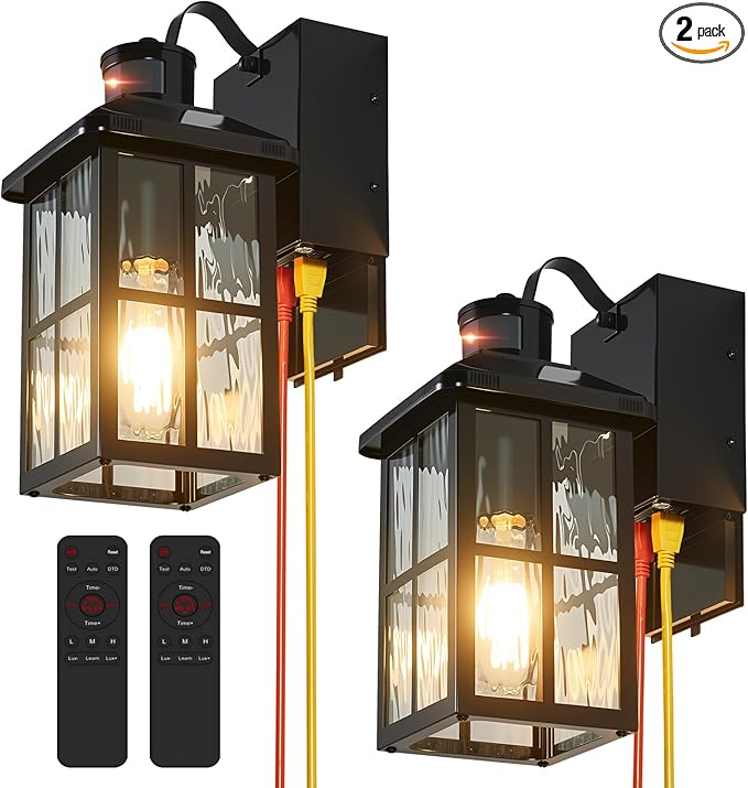 Porch Lights with GFCI Outlet with RemoteDusk to Dawn Motion Sensor Outdoor Light Upgraded 4 Lighting Modes Exterior Fixture Waterproof Outside Lights for House Patio Garage