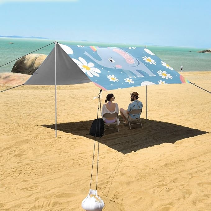 Cute Little Elephant Little Rainbow Camping Sun Shelter Beach Tent Portable Beach Sun Shade Outdoor Canopy for Camping Trips Fishing Picnic