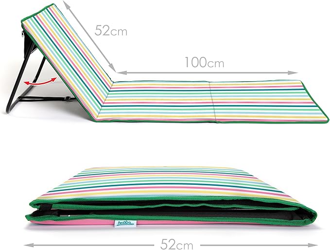 just be... Beach Sun Mat Folding Lightweight Portable Adjustable Sunbathing Recliner with Backrest Support and Valuables Pocket for Holidays Garden Camping Park Festivals - Light Multicolour Stripes