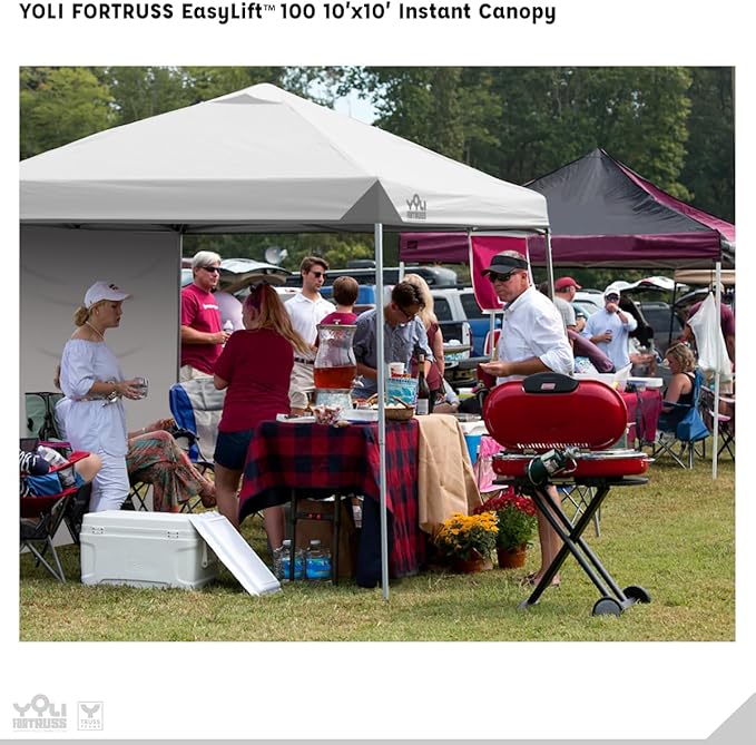 YOLI FORTRUSS EasyLift 10’x10’ Pop Up Instant Canopy with Reinforced Y-Truss Frame 99% UV Protection Water Resistant &amp Fire-Retardant Top 4 Height Settings with Sidewall and Wheeled Carry Bag