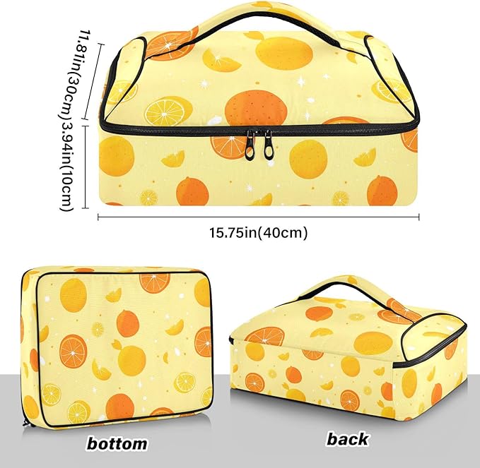 Casserole Carrier Pattern Oranges and LemonsInsulated Casserole Carrier for Hot or Cold Food Thermal Lunch Tote for Potluck Parties Picnic Beach Fits 9 x 13 Inches Baking Dish