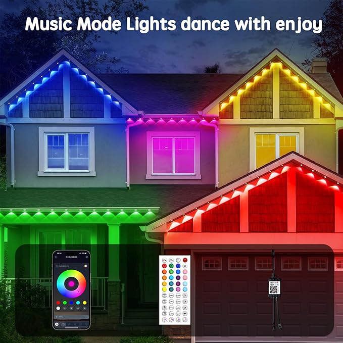 50FT Permanent Outdoor RGB LightsIP67 Waterproof Smart LED Eaves Lights with App/Remote Controlfor Christmas and All Holiday DecorDaily and Accent LightingHouse Roof and Garden Lighting
