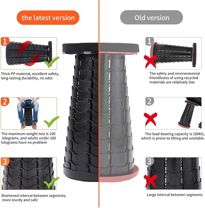 Foldable Stool Scalable Foldable Stool Portable Chair Camping Chair Lightweight Compact Convenient Load Resistant Camping Hiking Fishing Outdoor Activities