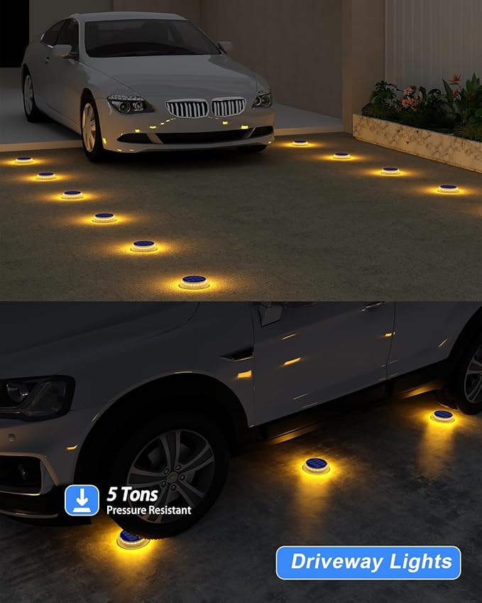 Solar Step Lights Outdoor Waterproof 4 Pack Warm White Flat Lights Solar Powered for Outside Stair Deck Dock Pathway Driveway Ground