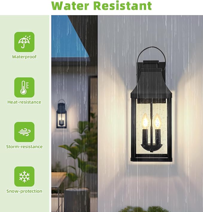 tewei 2-Pack Outdoor Wall Lights 20'' Porch Light Outdoor Wall Sconce Lantern Modern Black Exterior Lighting Fixture Wall Mount Outside Light for House Garage