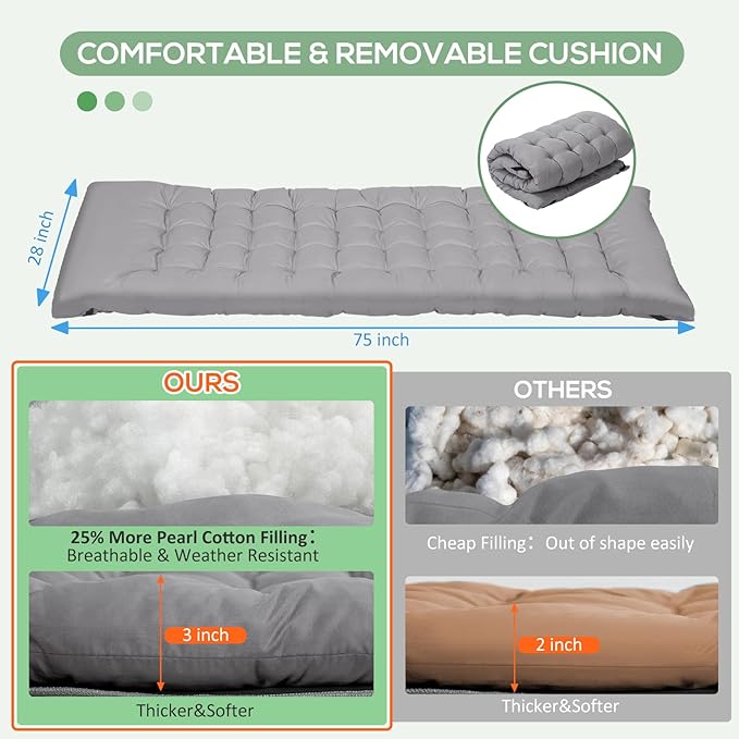 2 Pack Wide Folding Camping Cots with Pillow &amp Extra Thick 3 Inch Matress Cots for Sleeping 900 LBS Camping Bed for Adults with Cushion Sleeping Cot (Grey)