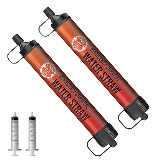 Water Filter Straw Personal Water Filtration System Water Purifier Outdoor Emergency Survival Gear and Equipment for Hiking Camping Accessories Travel Fishing Emergency Preparedness (2PCS)