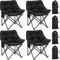 Redbaker 4 Pack Padded Camping Chairs for Adults Oversized Heavy Duty Folding Lawn Chair 400 Lbs Support with Carry Bag for Outdoor Camping Beach Fishing Patio Black