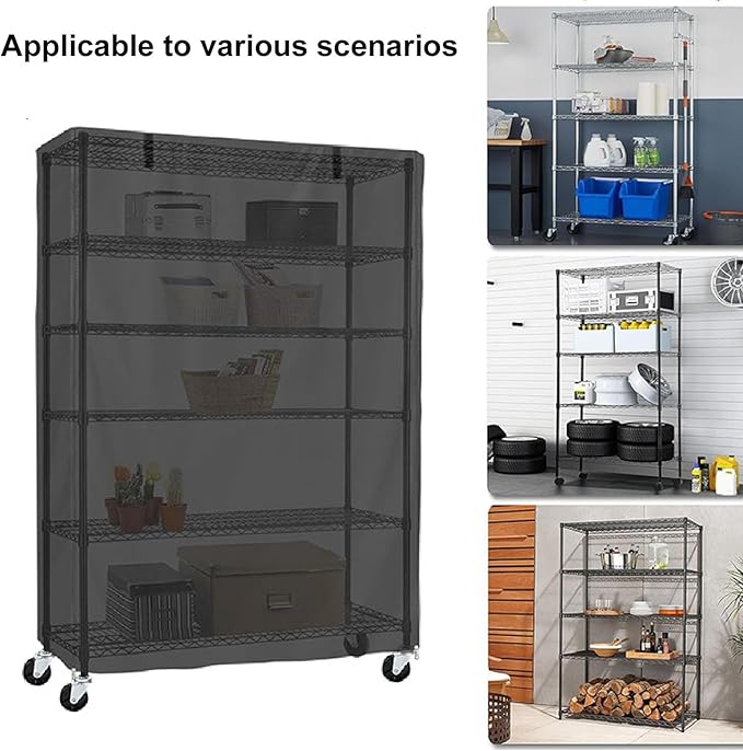 Shelf Cover 36x18x72 Inches 210D Heavy Duty Oxford for Wire Rack Storage Unit with Hook Loop Garage Kitchen Indoor Outdoor Use