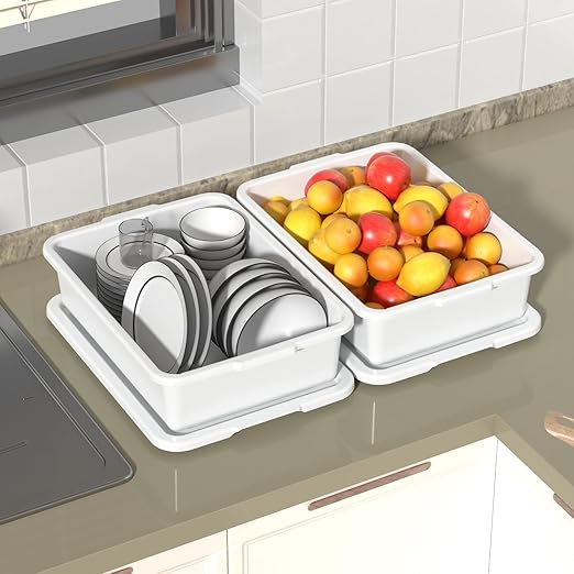 13 L Plastic Commercial Bus Tub with Lid Restaurant Bus Bin White 3 Packs