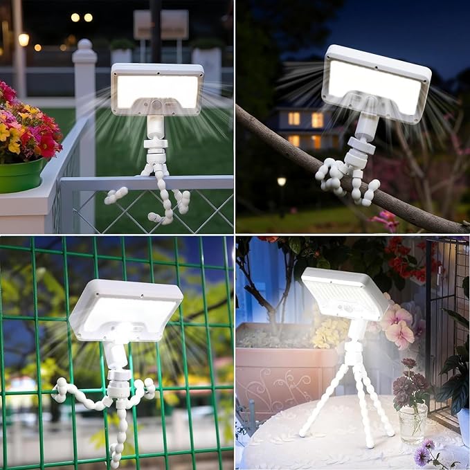 Motion Sensor Outdoor Lights with Flexible Octopus Tripod - 600LM Solar Sercurity Lights Waterproof Dual Charging Solar Ourdoor Light for CampingFence Patio (White-2pcs)