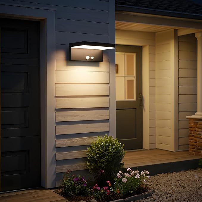 Solar Motion Sensor Outdoor Lights 2-Pack - 600 Lumen 3 Modes IP44 Waterproof Aluminum Solar Wall Address Light with 10H Runtime for Garden/Fence Black SG601020