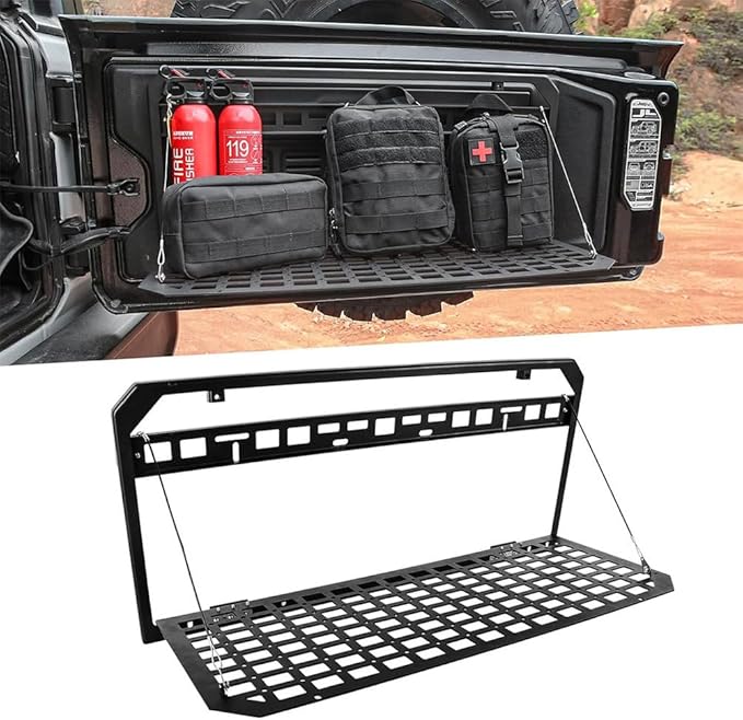 Tailgate Table Foldable Rear Cargo Shelf Drop Down Tailgate Table Aluminium Alloy Tailgate Tactical Molle PanelFoldable Table Cargo Shelf Storage Cargo Luggage Holder Carrier