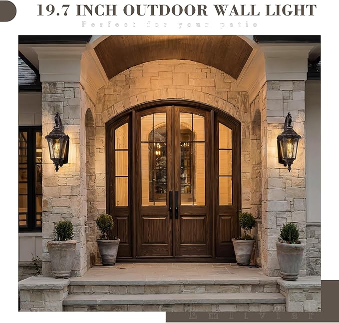 Emliviar 19.7 Outside Wall Sconce Porch Light with Oil Rubbed Bronze Finish Water Ripple Glass Front Door Wall Lighting for Yard XE265B-S ORB-SW