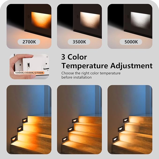 120V Dimmable 3CCT Step LightsStair OutdoorZinc Alloy/Aluminum Cover 2.5W 150LM IP65 Waterproof LED Stair Lights 2700K/3500K/5000K CRI90 Beam Angle 30° Brown 6/Pack (Brown)