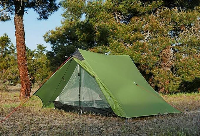 3F UL GEAR Lanshan 2 Person Tent Hiking Ultralight Camping Tent Professional 15D Silnylon Rodless Trekking Pole Tent Waterproof Backpacking Outdoor for Camping Bivvy