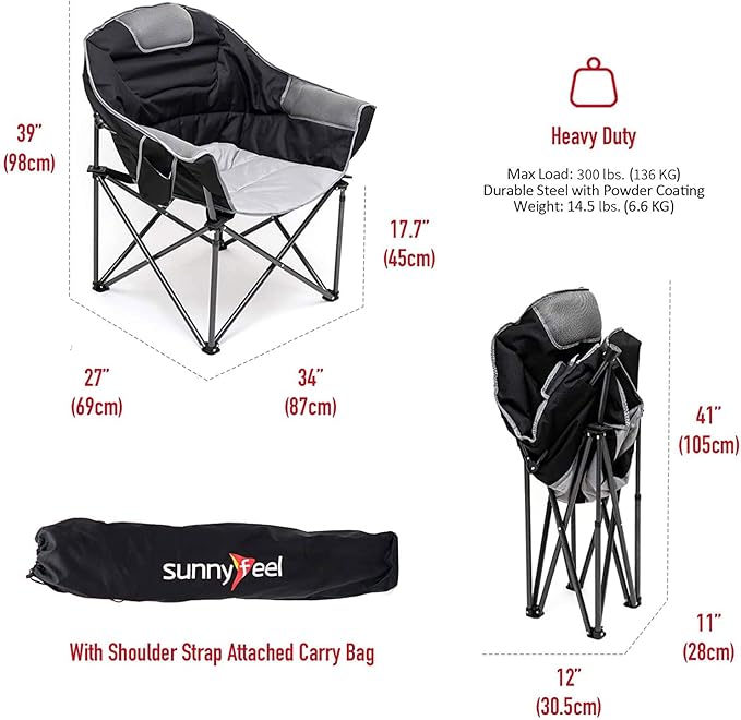 SUNNYFEEL Oversized Camping Chair Heavy Duty 500 LBS Portable Folding Chairs Black Large Sofa Chair for Beach Trip Picnic Lawn Outdoor Camp Chair for Adults &amp Carry Bag