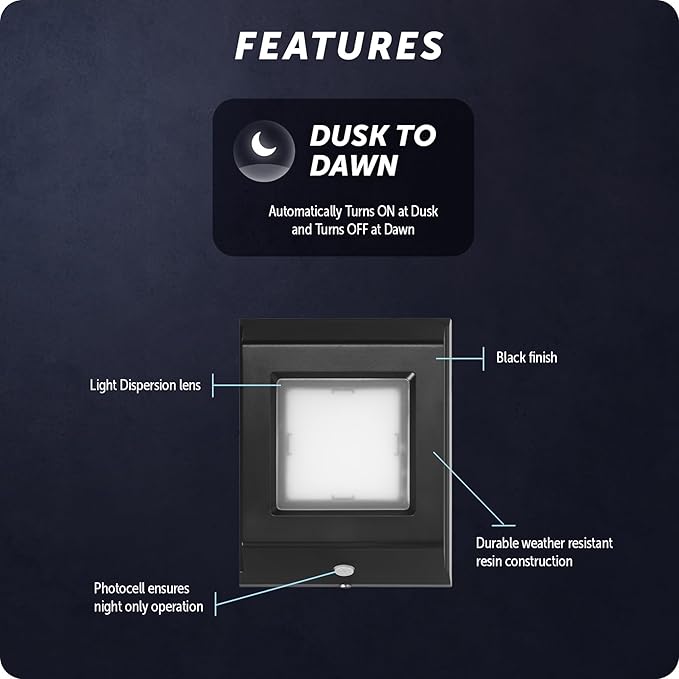 GLOBE Electric 10W Slim Black 1000 Lumens Hardwired Automatic Dusk to Dawn Outdoor Integrated LED Flood Light Security Light Spotlight Outside House Lights