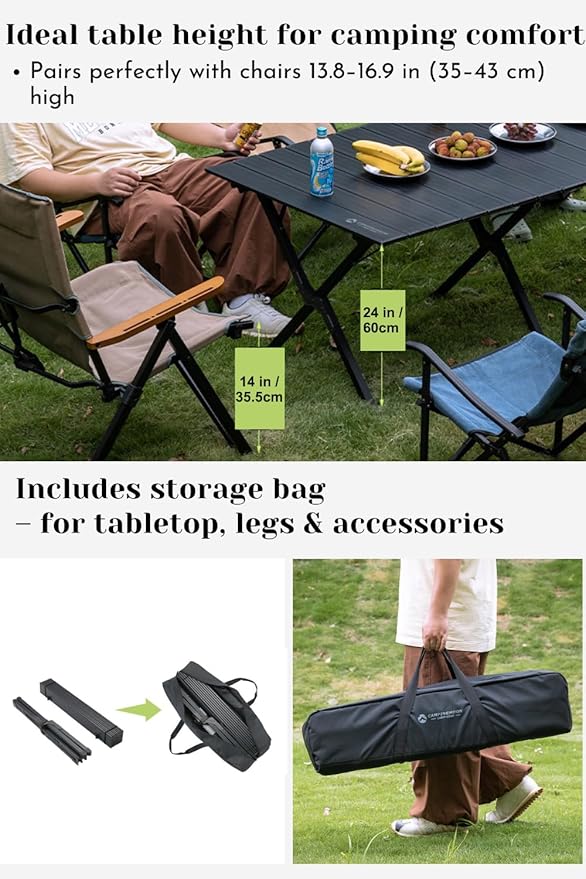 CAMPINGMOON Large Roll-Up Table L 63'' x W 31.5'' x H 24'' Aluminum Folding Portable Camping Outdoor Track Style Design Table BKT-160