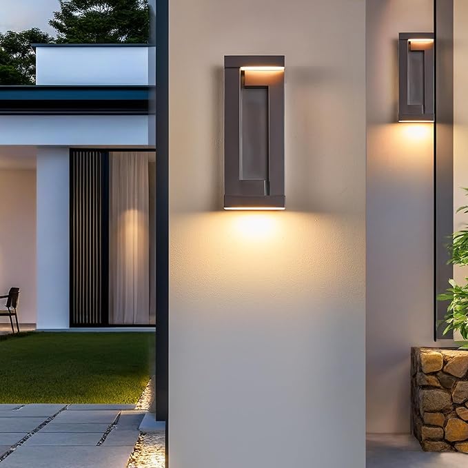 Modern Outdoor LED Wall Lights 15 H Outside Art Wall Sconce Bronze Wall Mount Fixture with Integrated LED 24W 2200LM 3000K IP65 Waterproof Exterior Lamp for House Porch Garage