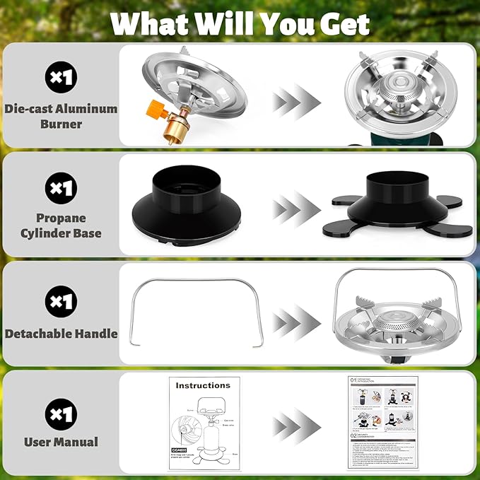 Propane Camping Stove Portable Backpacking Stove with Adjustable Burner Stable Camp Gas Stove for Outdoor Cooking Single Burner Propane Stove for Hiking Tailgating Grilling (Fuel not Included)