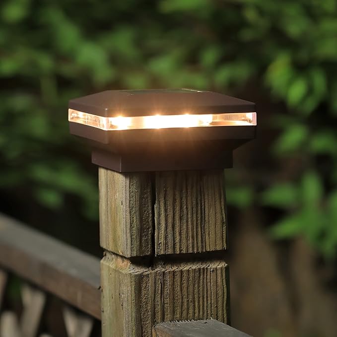 Dynaming 6 Pack Solar Post Cap Lights Outdoor Decorative Solar Lights Black Shell Caps Fit 4x4 5x5 6x6 Vinyl/Wooden Posts Brightness Warm White LED Lighting for Garden Fence Deck Patio