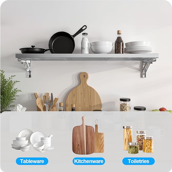36-Inch Stainless Steel Folding Concession Shelf Wall-Mounted Floating Shelf with 35Kg Load Capacity Commercial Serving Shelf for Kitchen Restaurant Food Truck