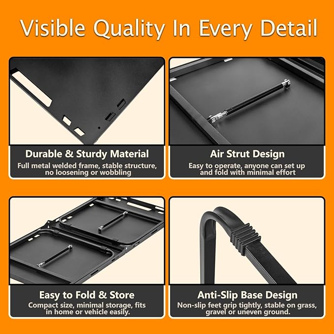 Camping Table Folding Portable Table 40.9x19.3 (Innovative Nitrogen Gas Strut) Outdoor Folding Tactical Table with Carry Handle Bonus Storage Bag for Camping Picnic Party