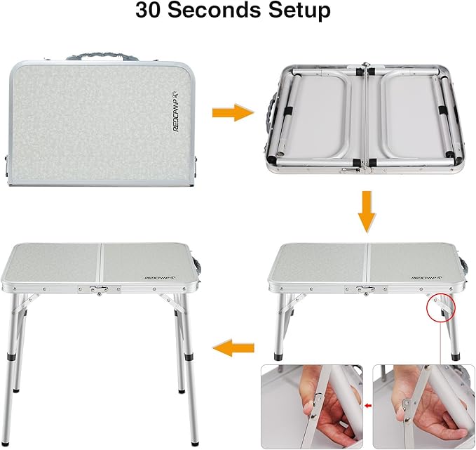 REDCAMP Small Folding Table Adjustable Height 23.6x15.7x10.2/19 Aluminum Camping Table Lightweight