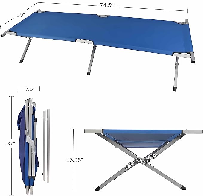 HOMSUPPLIE'S Folding Camping CotOutdoor Portable Camp Bed Sleeping Cots with Carry Bag (Blue)