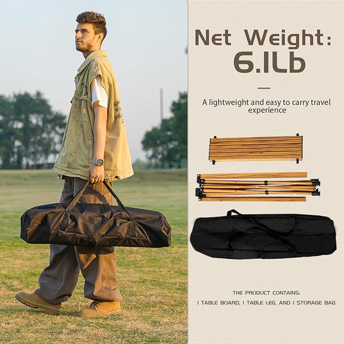 Whitsunday Outdoor Folding Table 20.4-25.6 Height Adjustment Camping Portable Table for CampingPicnicParkBeach
