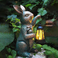 Solar Garden Statues -Rabbit Lantern Outdoor Handmade Resin Statue with LED Light Cute Carrot Holder for Patio Yard Gift Ideas (rabbit2)