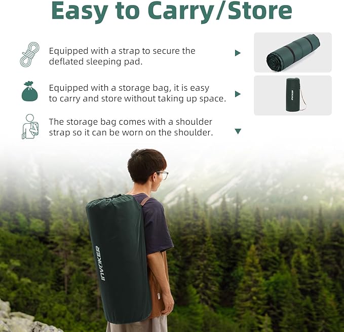 3.15 Self Inflating Camping Sleeping Pad Ultra-Thick Elasticity Foam Fast Inflating 4-Season Insulated Durable Camping Mat Air Mattress with Pillow for Tent Car Camping Traveling Green