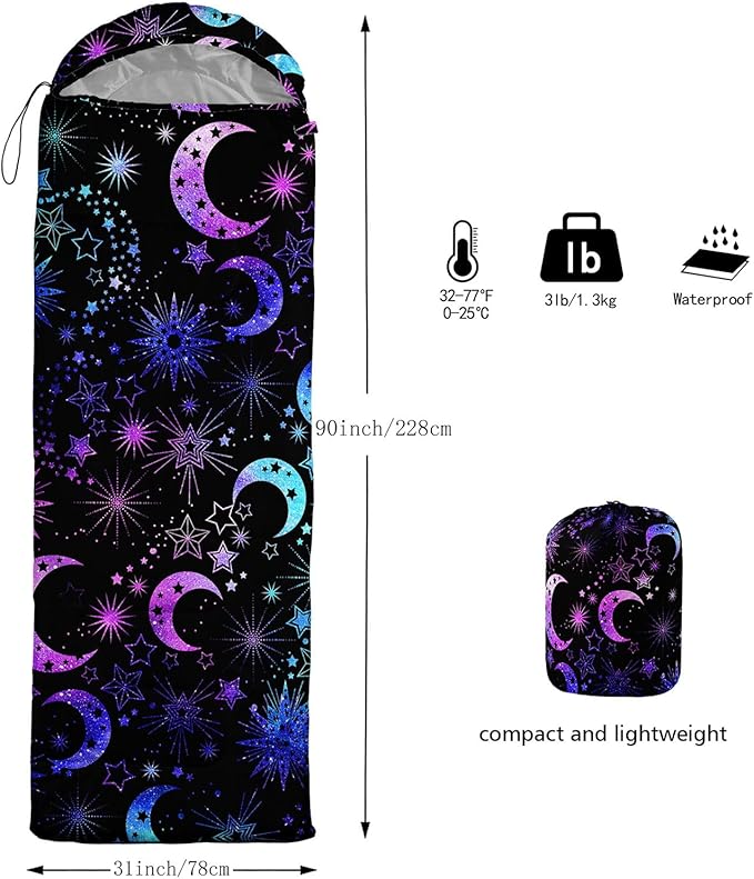 Kids Sleeping Bag for Boys GirlsCartoon Dinosaur Print-Lightweight Warm Portable Outdoor Indoor-Waterproof Cold Weather Resistant Sleeping Bag for Camping Hiking