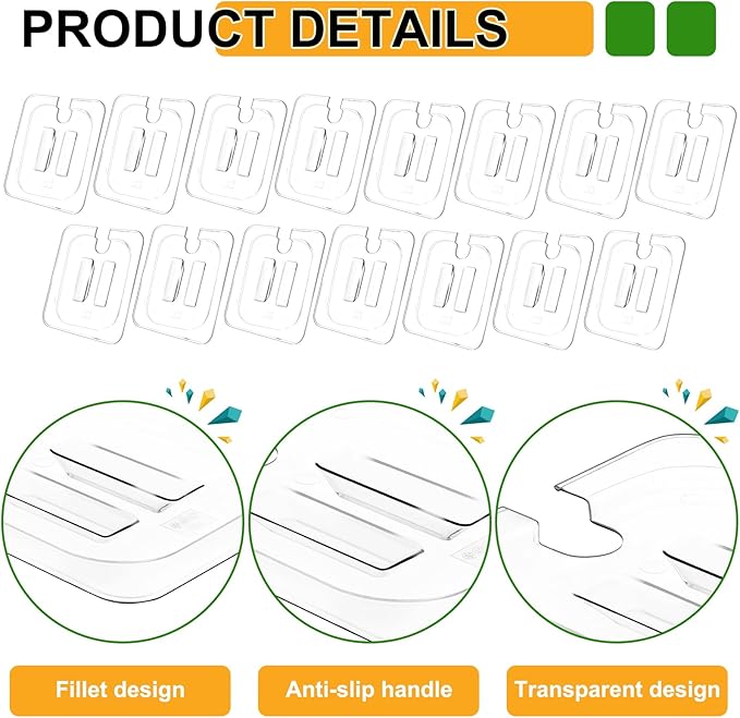 15 Pack 1/6 Size Food Pan Lids Polycarbonate Notched Hotel Pan Lids Commercial Clear Food Pan Covers for Restaurant