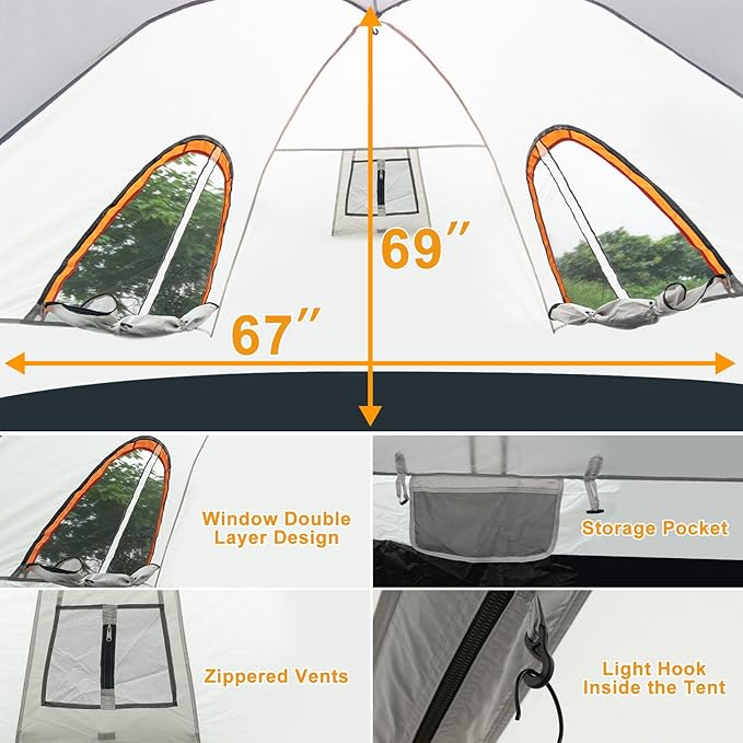 Pickup Truck Tent Waterproof PU2000mm for Camping 5.5-6 Ft Bed2-Person Sleeping with Double Layer Design Windows Portable Overland Tent Expandable Triangle Sunshade Awning