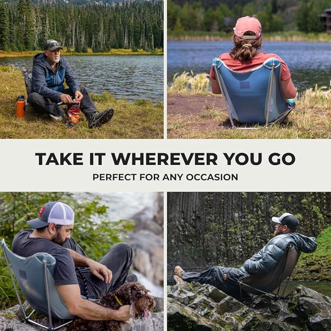 Grand Trunk Mayfly Low Profile Ground Chair – Lightweight Packable &amp Reclining Festival Chair Quick Setup Stable &amp Versatile for Camping Concerts Beach &amp Outdoor Events