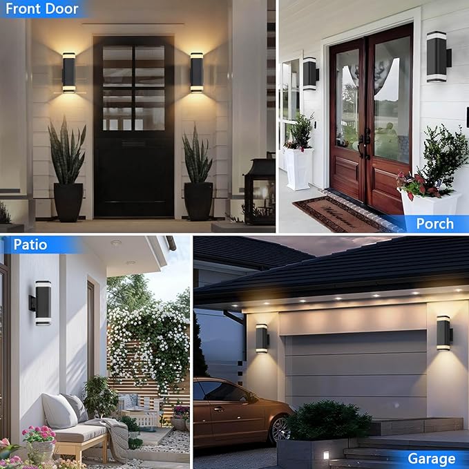 RAYVO Dusk to Dawn Outdoor Wall Light Modern Up and Down Outdoor Light Fixture with Sensor Waterproof Aluminum Wall Sconce for Porch Garage Patio LED Bulbs Included Black Finish