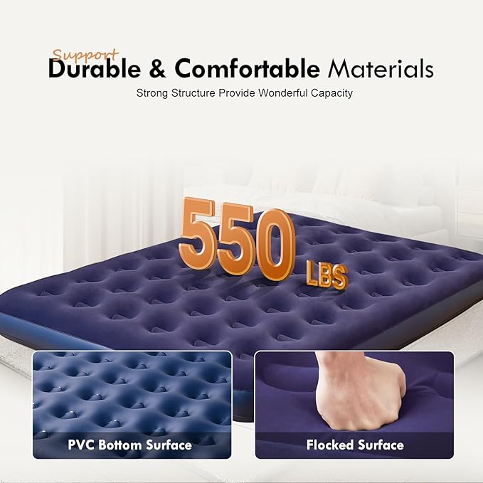 RAPTAVIS Queen Size Air Mattress Inflatable Bed Blow Up Mattress Camping Sleeping Pad