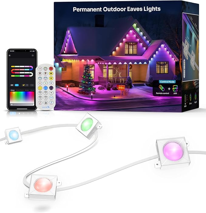150FT RGB+IC LED Permanent Outdoor Lights: Eave Lights with Smart APP &amp Remote Control 72 Scene Modes Waterproof IP65 for Holiday Christmas Decorations