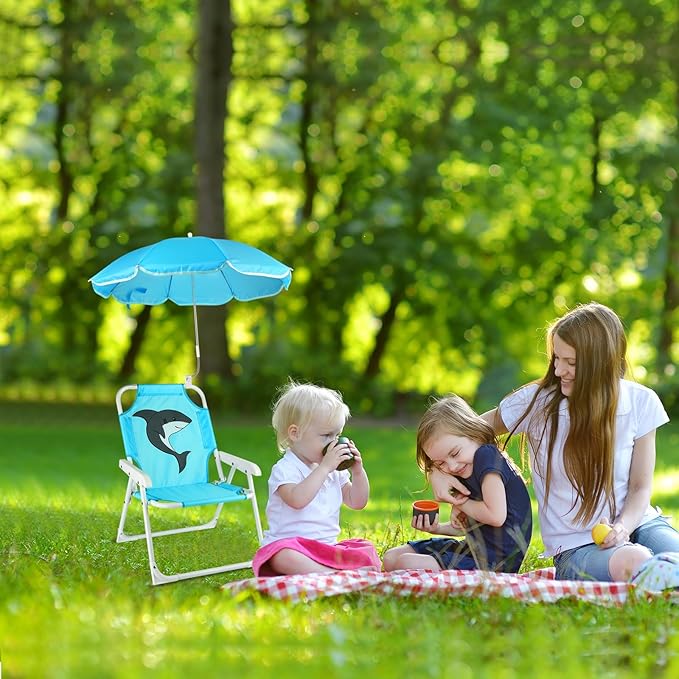PLULON Kids Beach Chair with Umbrella Folding Lawn and Camping Chair with Summer Shade for Beach Pool Travel and Outdoor (for 1-5 Years Old)