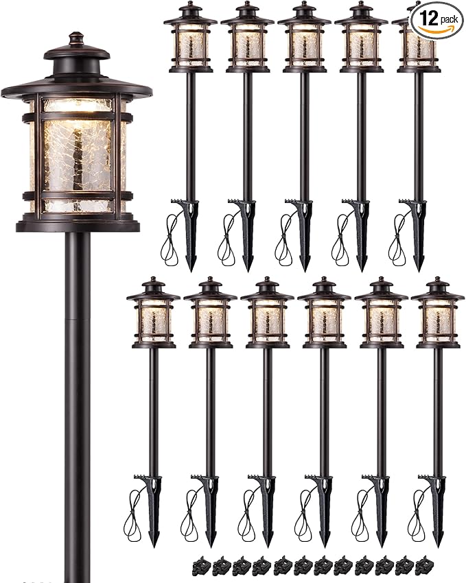 EDISHINE Low Voltage Pathway Lights 3.4W 155LM 12V 3000K Outdoor Pathway Lights Wired Waterproof Landscape Path Lights 50000H LED for Yard Garden Driveway 12 Pack
