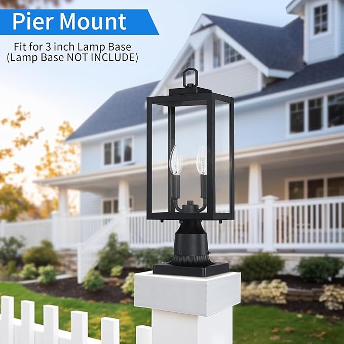 18'' Outdoor Post Light Lamp Post Light Fixture 2-Light Waterproof Modern Outside Post Lantern Column Lights Exterior Pole Lighting Pillar Lantern 1 Pack (Not Include Mounting Base)