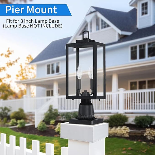 18'' Outdoor Post Light Lamp Post Light Fixture 2-Light Waterproof Modern Outside Post Lantern Column Lights Exterior Pole Lighting Pillar Lantern 1 Pack (Not Include Mounting Base)