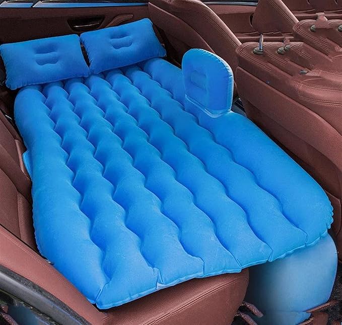 Car Inflatable Bed Multifunctional Camping Inflatable Mattress Double-Sided Flocked PVC Car Bed Cold-Resistant and Pressure-Resistant Car Interior (Blue)