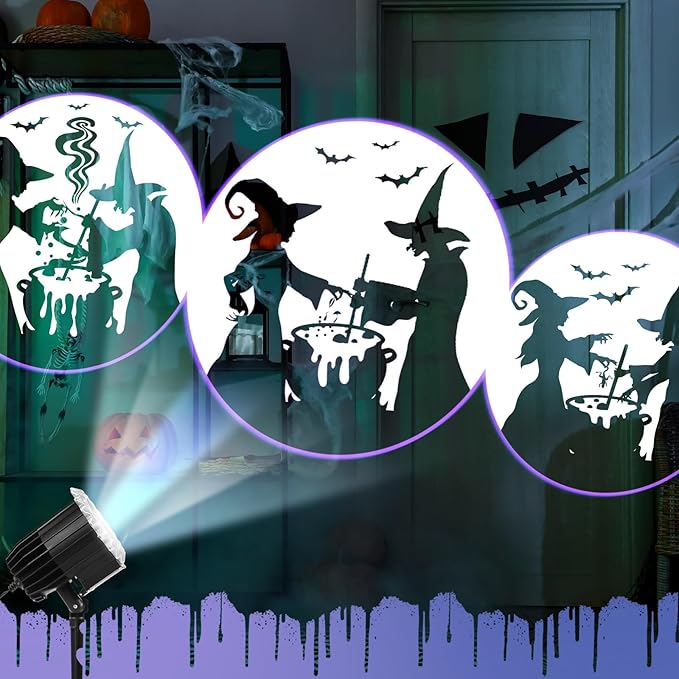 Halloween Projector Light with 1 Film Slides Holiday LED Projector Lights Outdoor Reflectors Waterproof Landscape Decorative Rotation Lighting Movement Projection Lamp(Witches Poison)