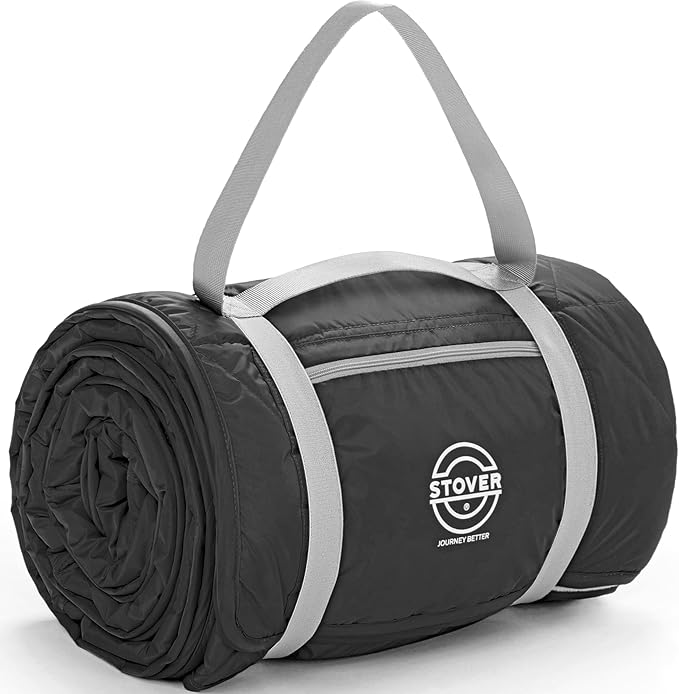 STOVER Large Waterproof Outdoor Stadium Blanket- Extra Thick Soft Fleece Camping Blanket for Travel Picnics Sports Dogs- 79x55 Warm Windproof Sand-Proof Lightweight Packable (Stadium Black)