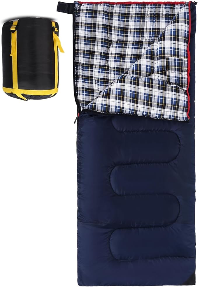 REDCAMP Cotton Flannel Sleeping Bag for Camping Backpacking Adults Cold Weather Envelope Sleeping Bags with 2/3/4/6lbs Filling
